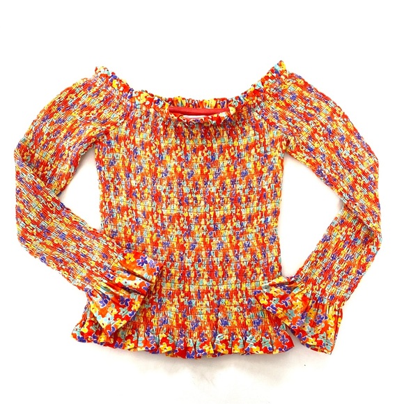 Caroline Constas XS Felicia Shirred Smocked Floral Off-the-Shoulder Top NWT - Picture 2 of 7